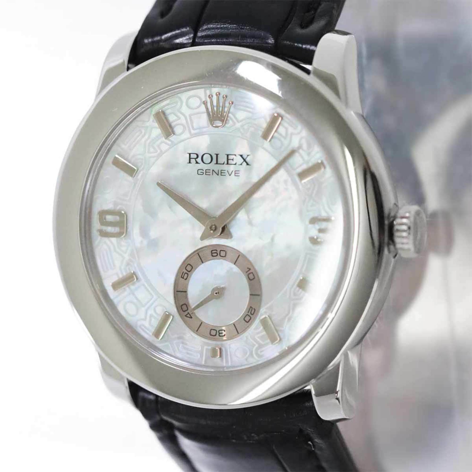 ROLEX Cellini Cellinium 5240 6K Men's Watch PT950 Platinum White Shell Small Second Hand Winding