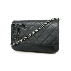 Chanel Shoulder Wallet Cambon Chain Lambskin Black Pink Women's