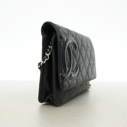 Chanel Shoulder Wallet Cambon Chain Lambskin Black Pink Women's