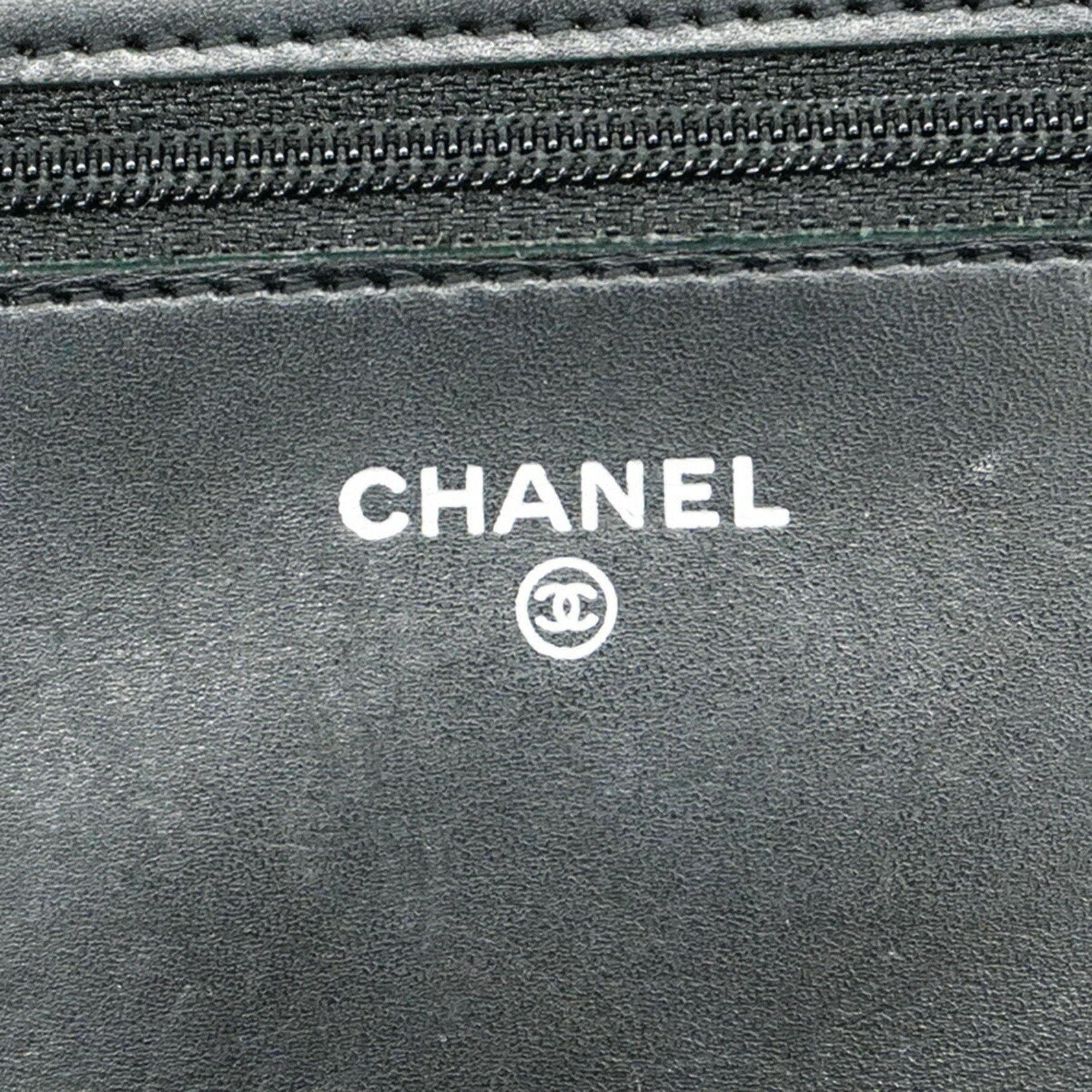 Chanel Shoulder Wallet Cambon Chain Lambskin Black Pink Women's