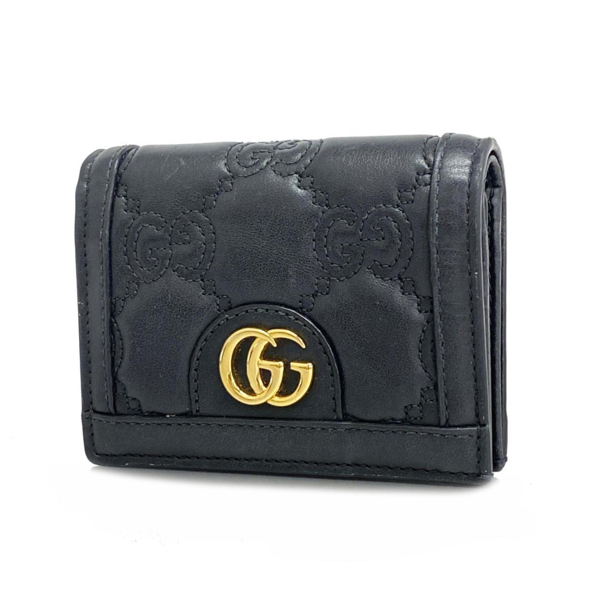 Gucci Wallet GG Matelasse 723786 Leather Black Women's