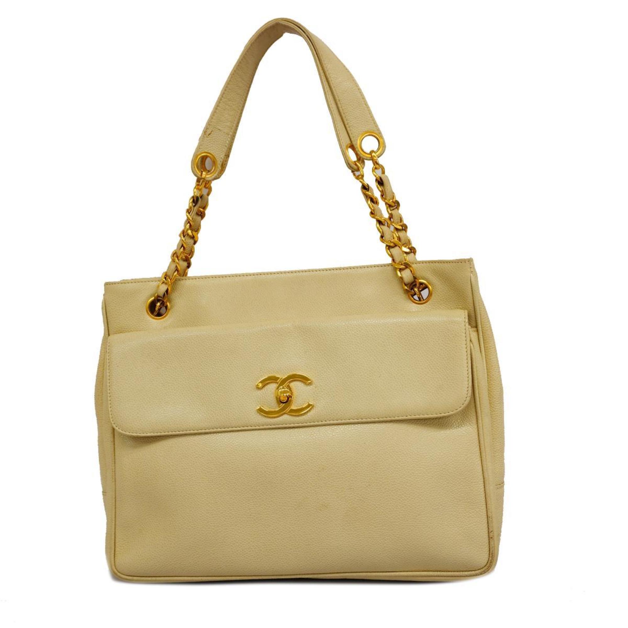 Chanel Shoulder Bag Chain Caviar Skin Ivory Women's