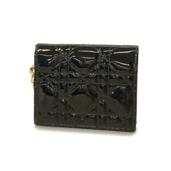 Christian Dior Wallet Cannage Enamel Black Champagne Women's