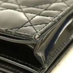 Christian Dior Wallet Cannage Enamel Black Champagne Women's