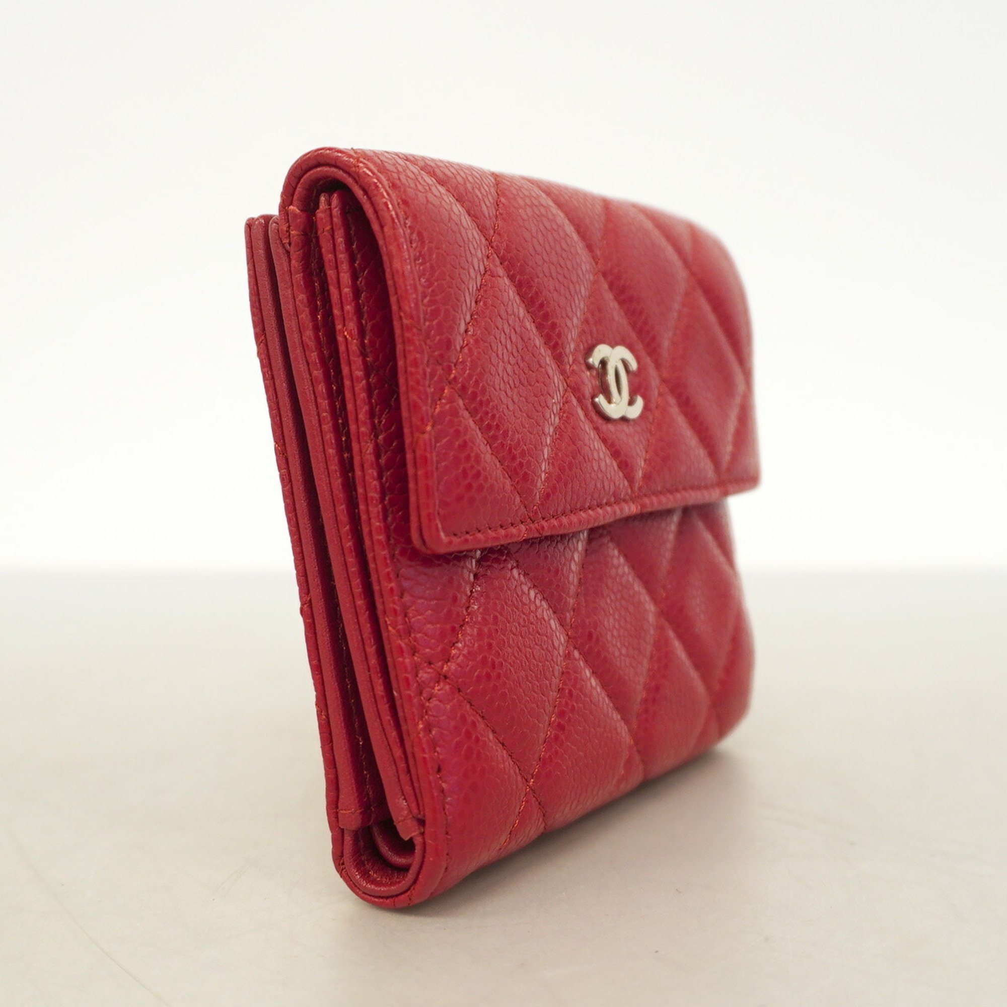 Chanel Wallet Matelasse Caviar Skin Red Women's