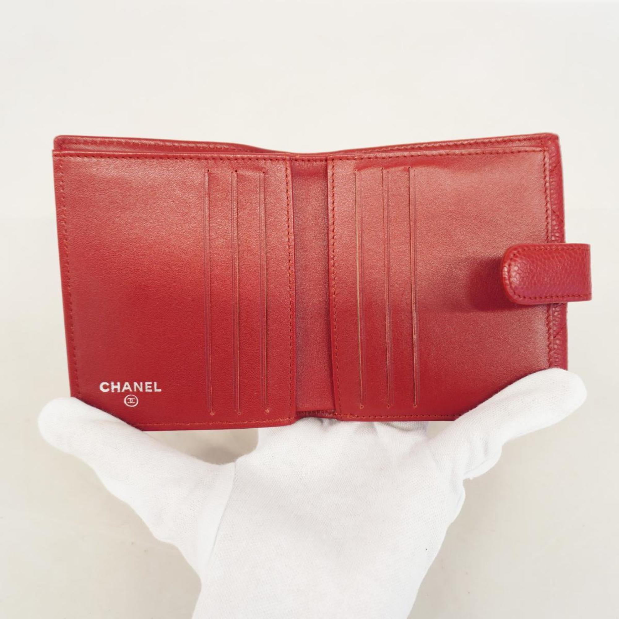 Chanel Wallet Matelasse Caviar Skin Red Women's