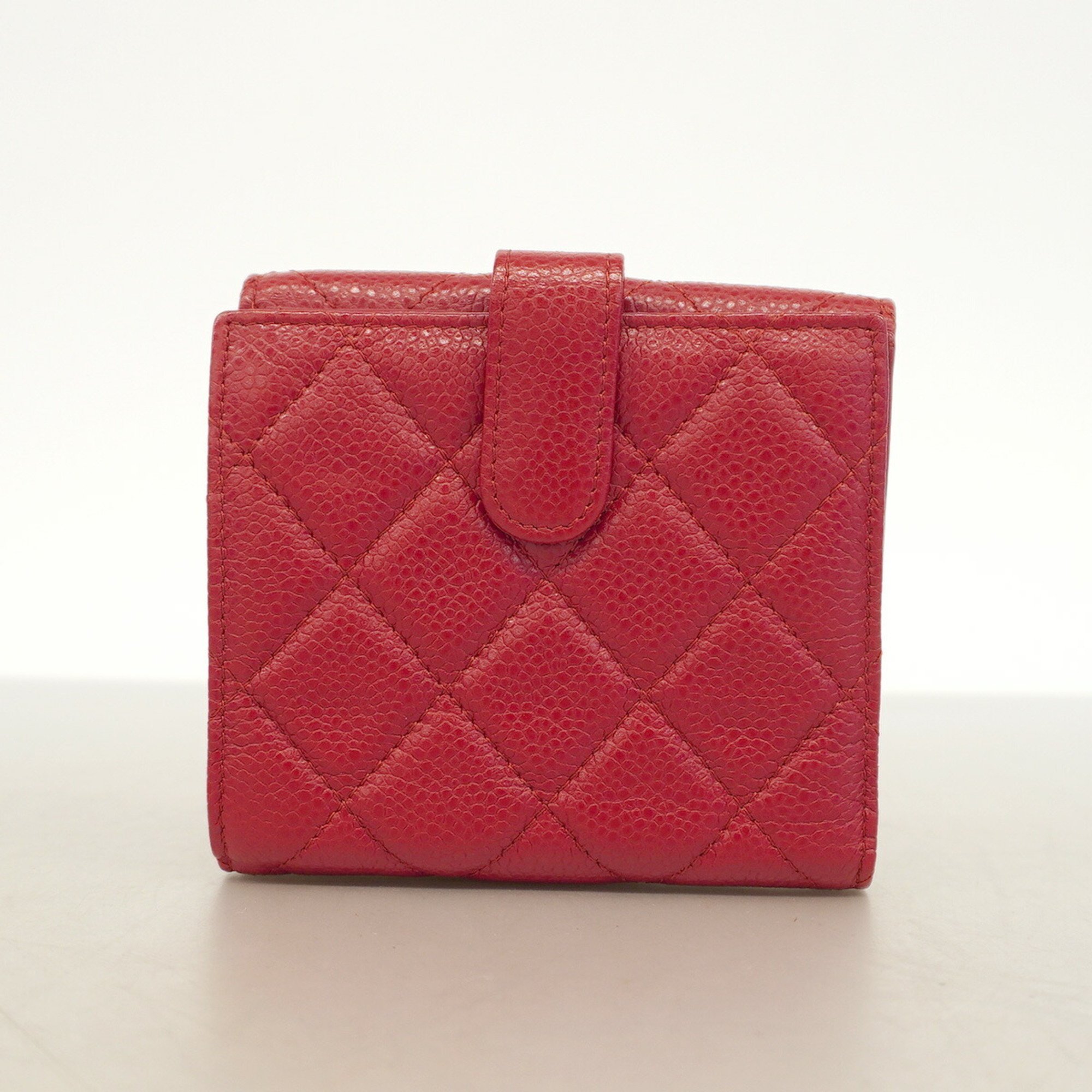 Chanel Wallet Matelasse Caviar Skin Red Women's