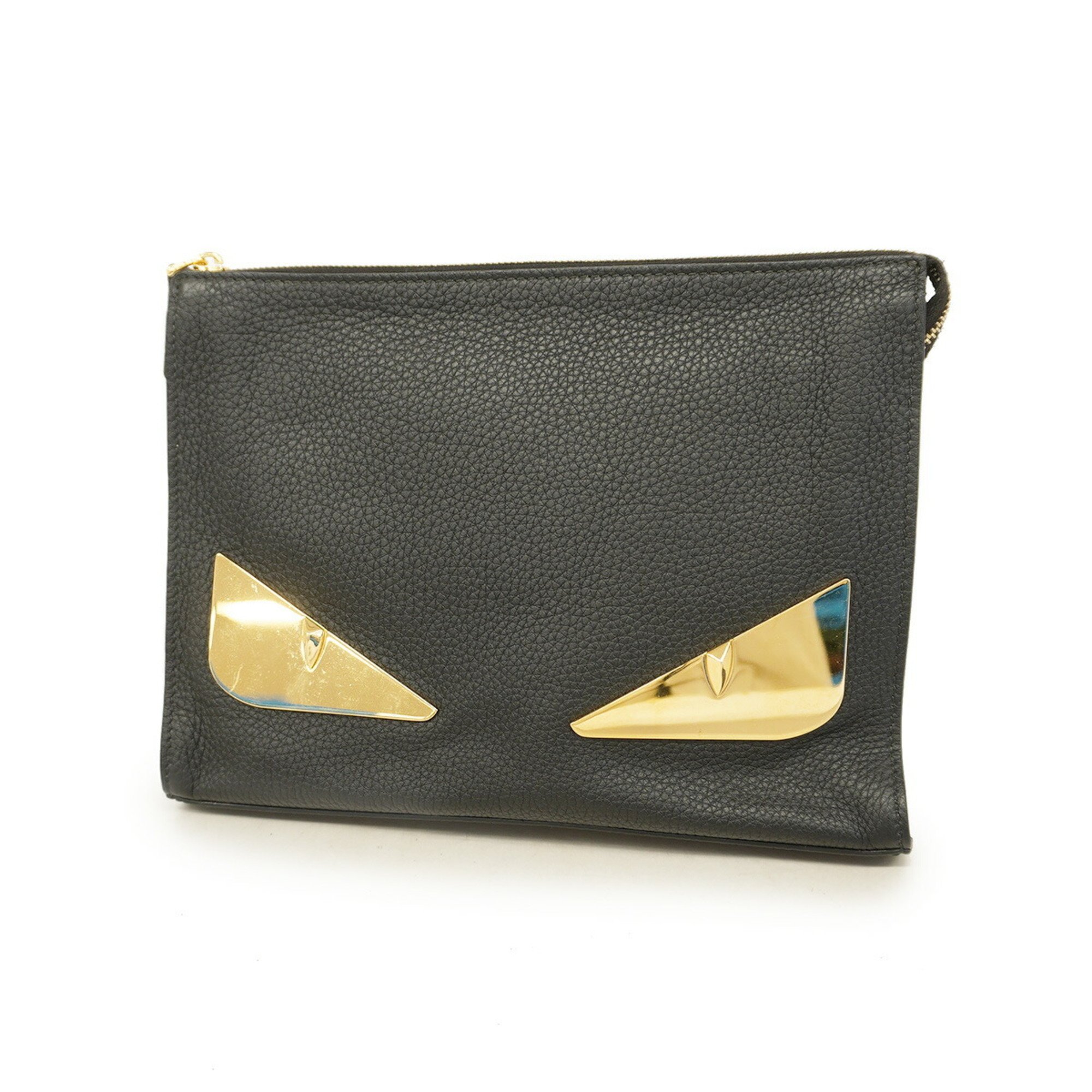 Fendi Clutch Bag Monster Leather Black Men's