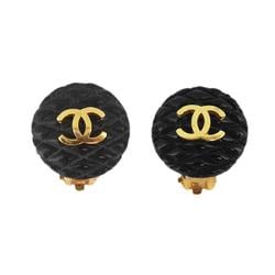 Chanel Earrings Coco Mark Matelasse Circle GP Plated Gold Black 93A Women's