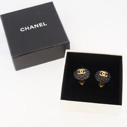 Chanel Earrings Coco Mark Matelasse Circle GP Plated Gold Black 93A Women's