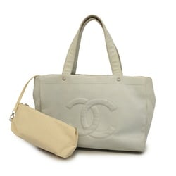 Chanel Tote Bag Matelasse Caviar Skin Light Grey Women's