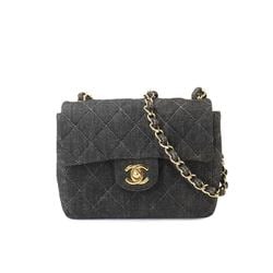 CHANEL Matelasse Chain Shoulder Bag Denim Black A01115 Gold Metal Fittings Mini