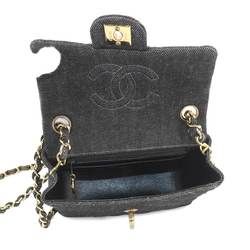 CHANEL Matelasse Chain Shoulder Bag Denim Black A01115 Gold Metal Fittings Mini