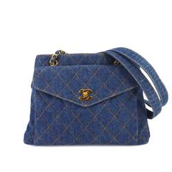 CHANEL Matelasse Chain Shoulder Bag Denim Blue Gold Metal Fittings