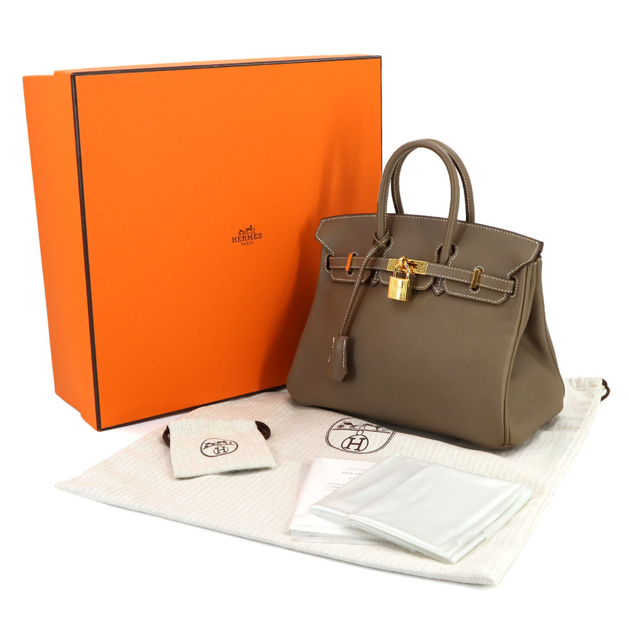 Hermes Birkin 25 Handbag Swift Etoupe X Engraved Gold Hardware