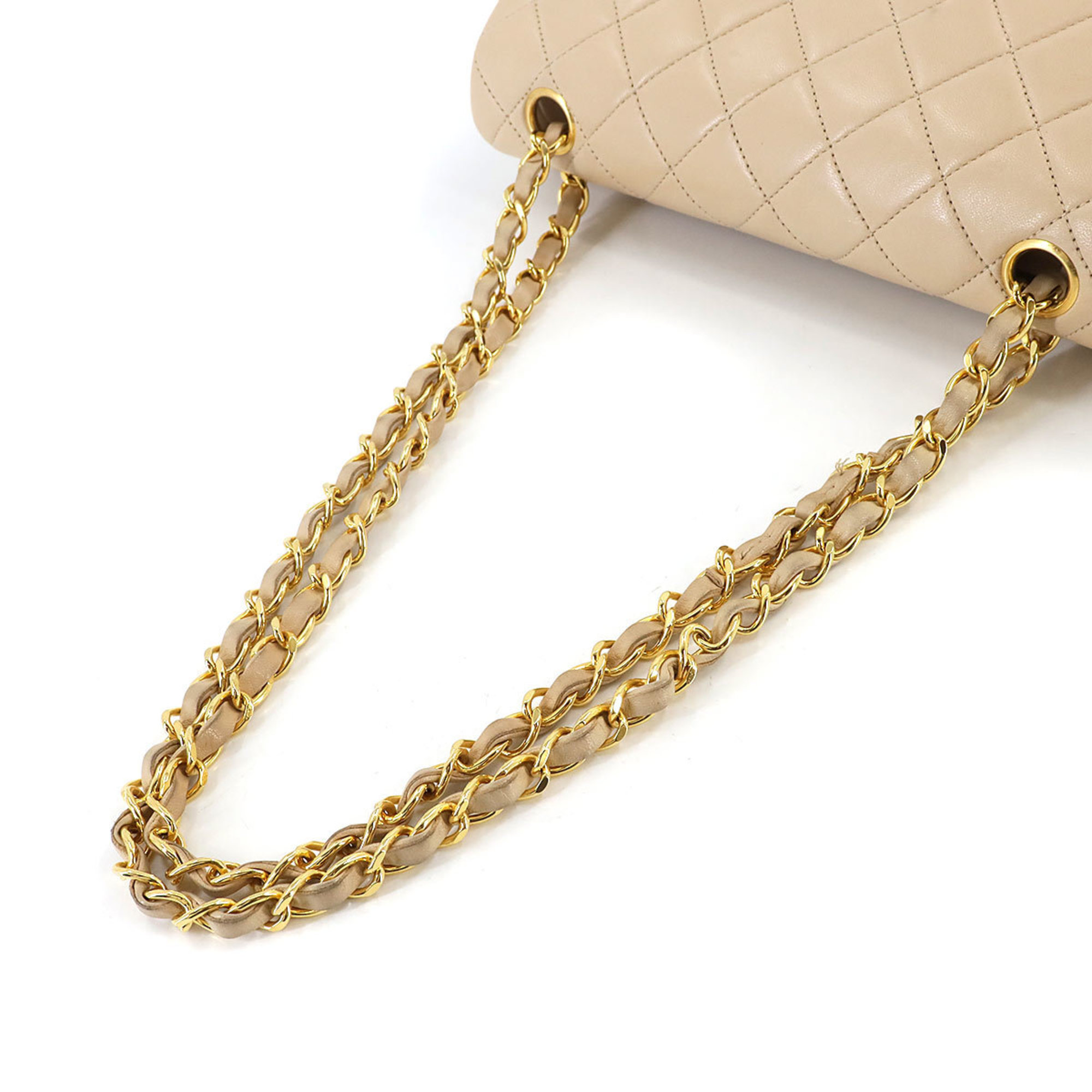 CHANEL Matelasse 23 Chain Shoulder Bag Leather Beige A01113 Coco Mark Gold Metal Fittings