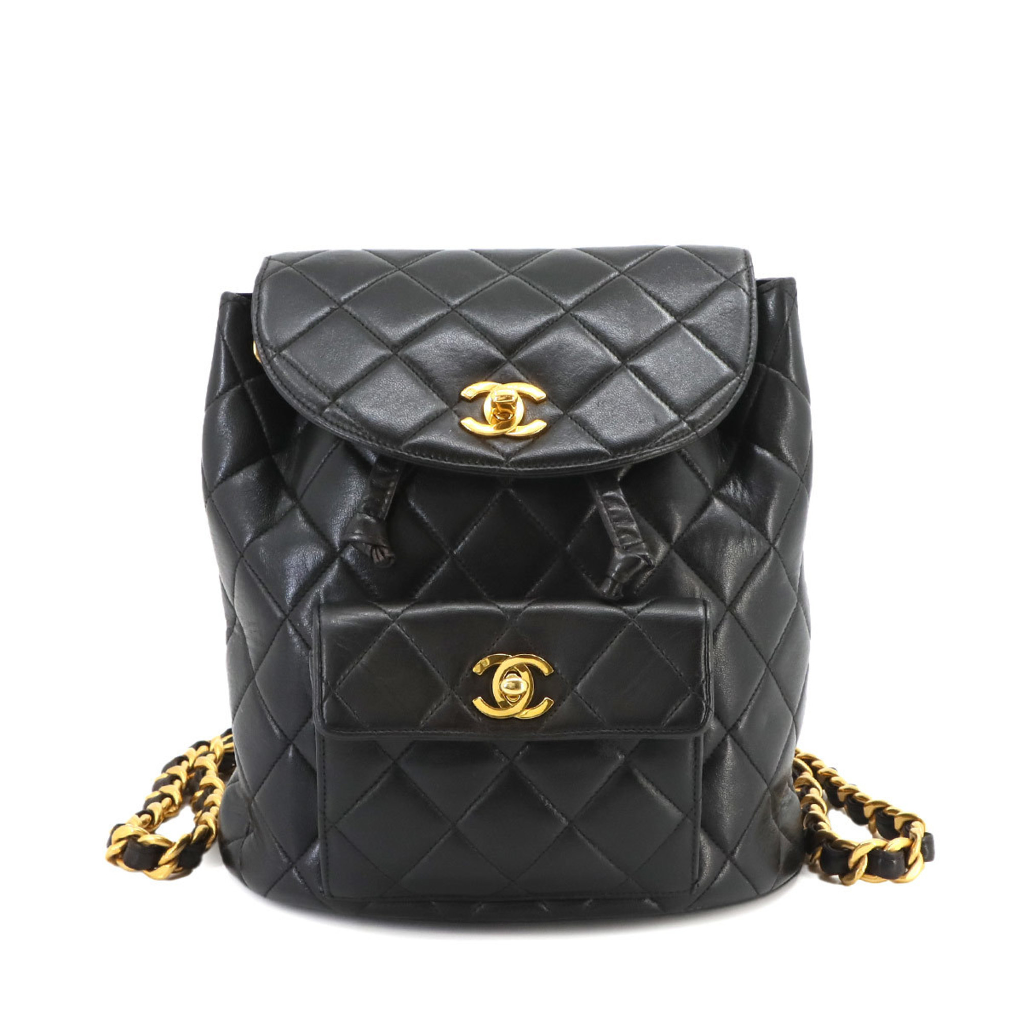 CHANEL Matelasse Chain Backpack Rucksack Leather Black Gold Hardware duma