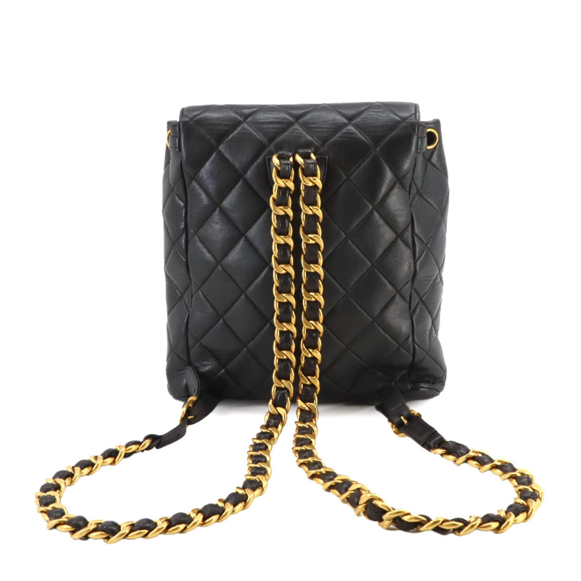 CHANEL Matelasse Chain Backpack Rucksack Leather Black Gold Hardware duma