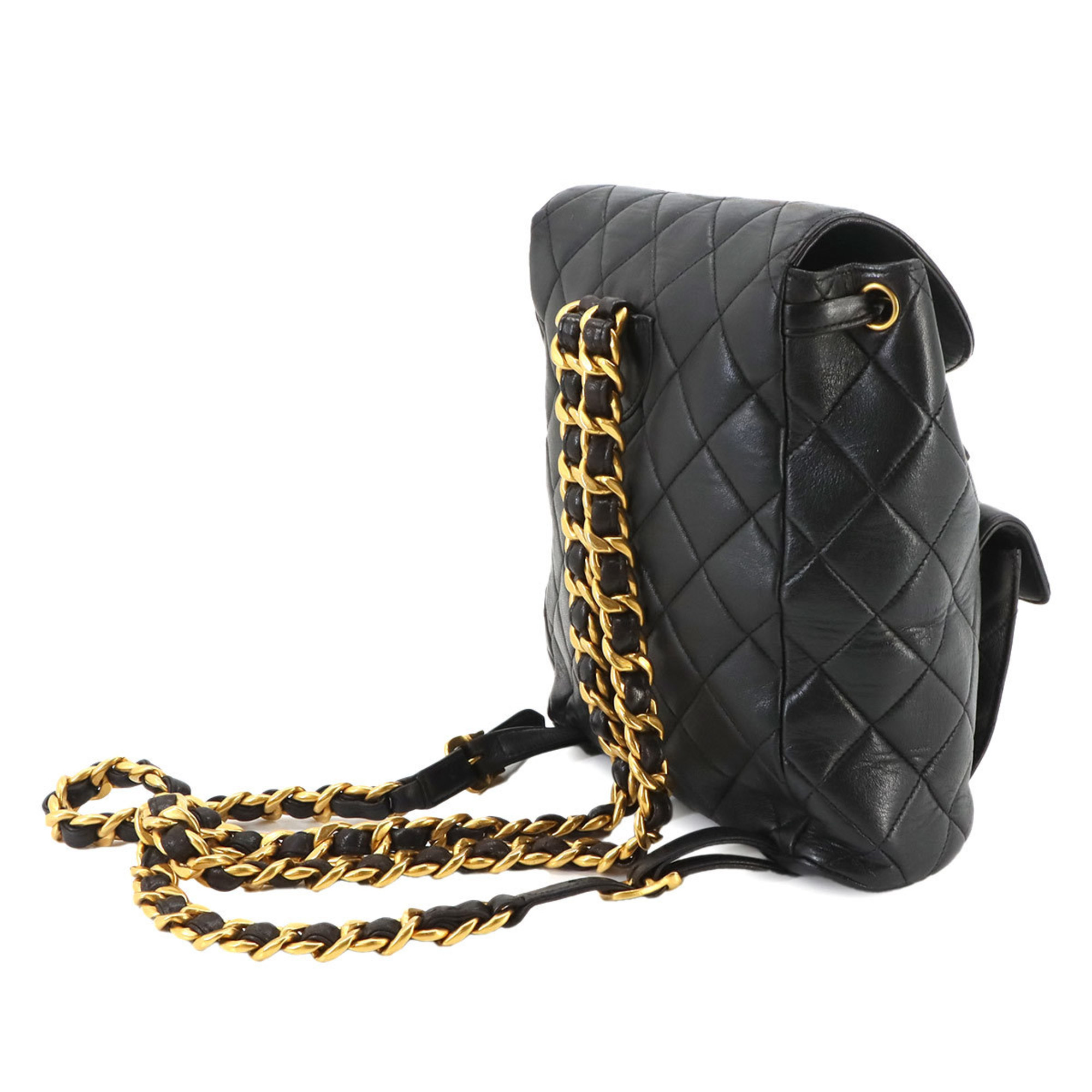 CHANEL Matelasse Chain Backpack Rucksack Leather Black Gold Hardware duma