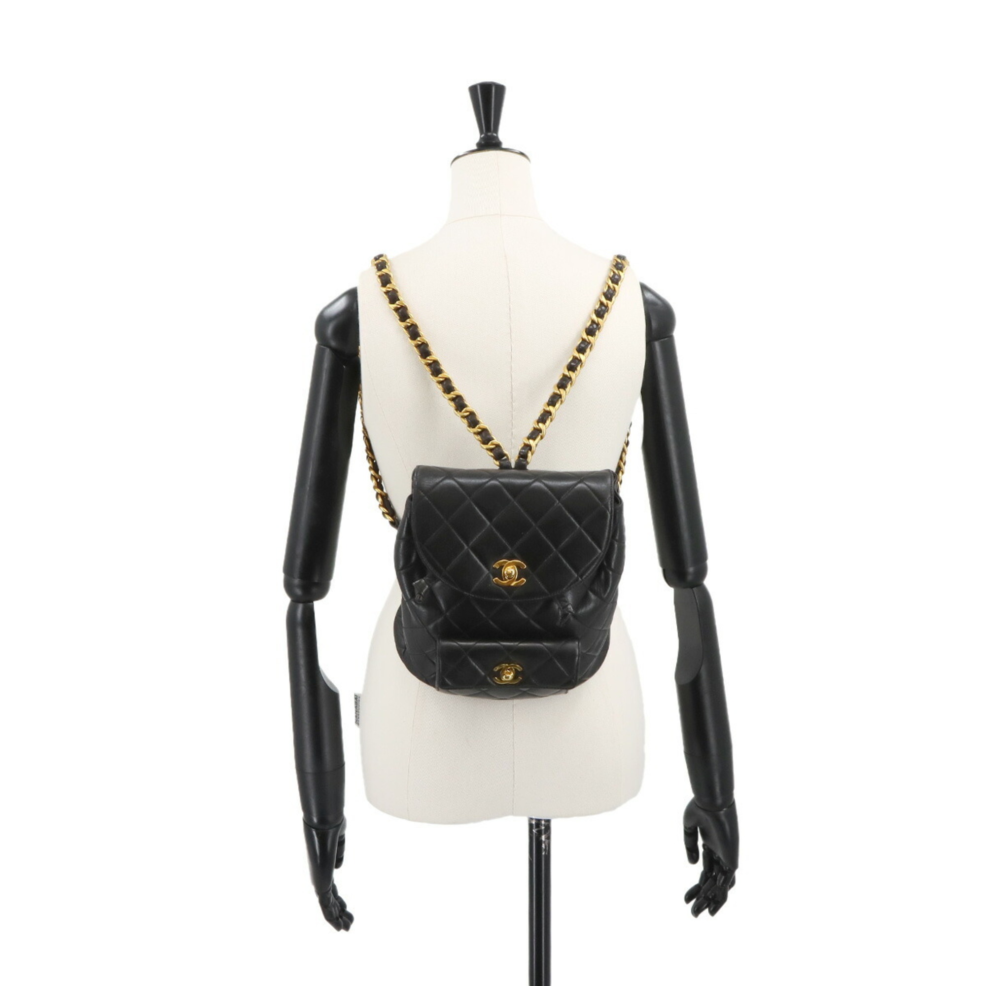 CHANEL Matelasse Chain Backpack Rucksack Leather Black Gold Hardware duma