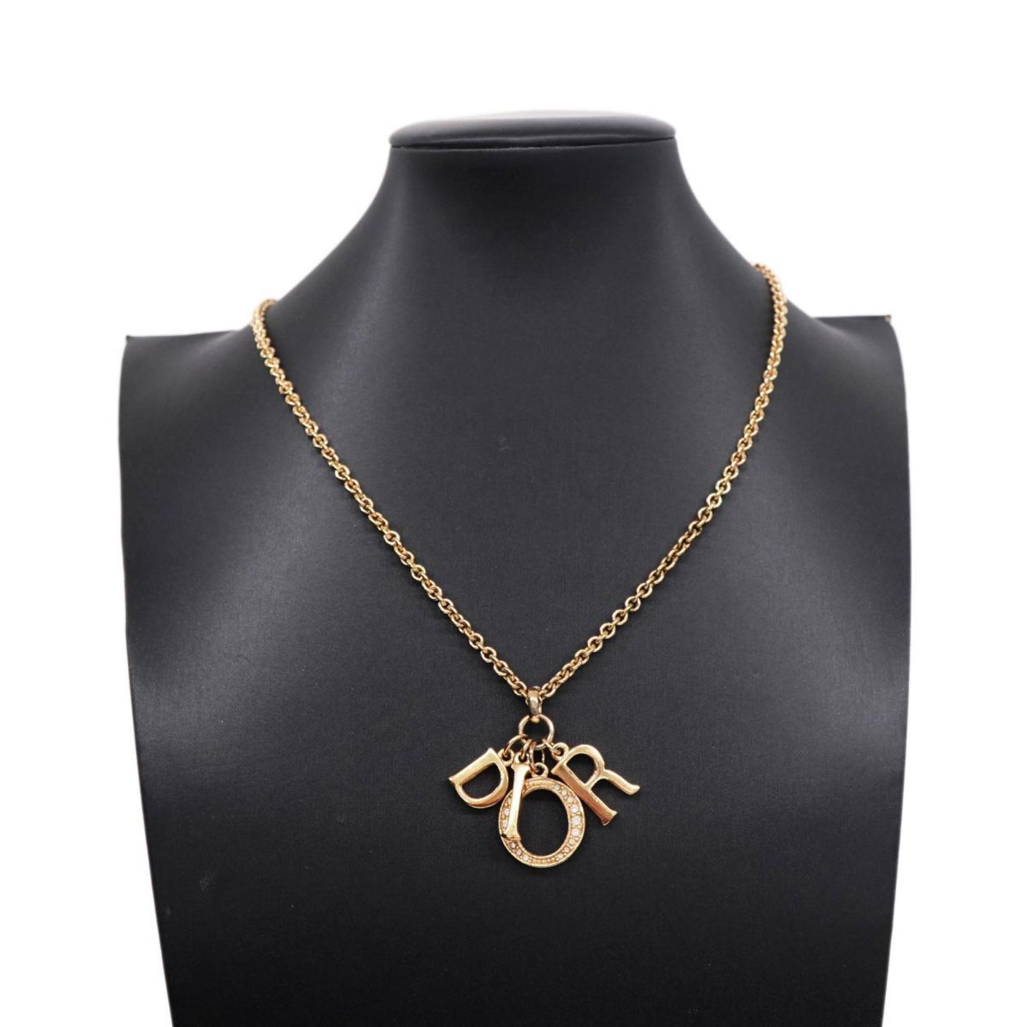 Christian Dior Necklace Rhinestone GP Plated Gold Women's