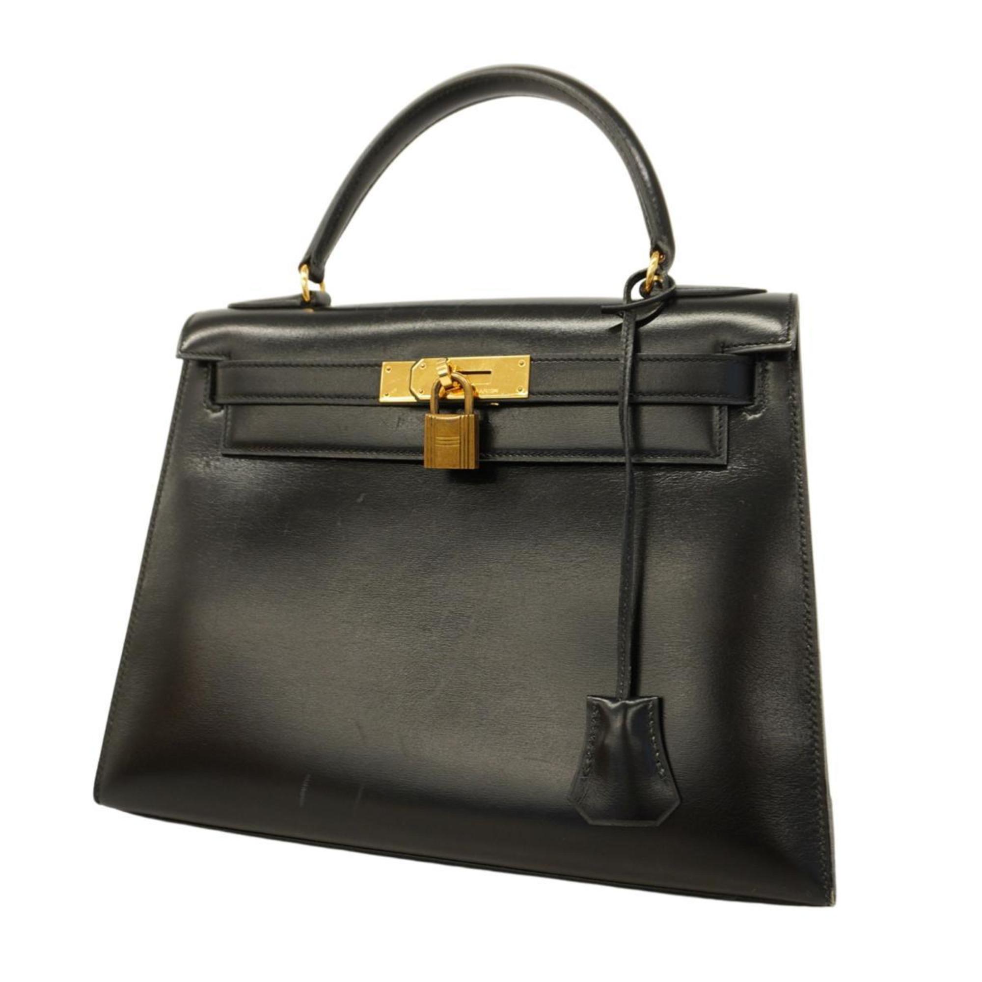 Hermes handbag Kelly 28 〇Q stamp box calf black ladies