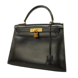 Hermes handbag Kelly 28 〇Q stamp box calf black ladies