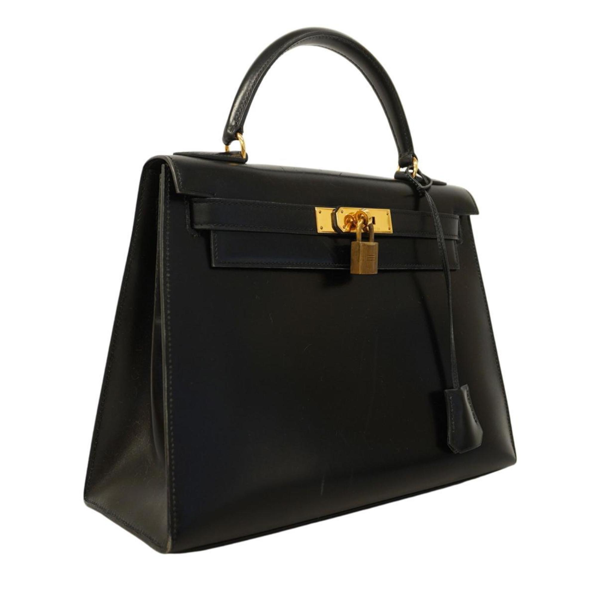 Hermes handbag Kelly 28 〇Q stamp box calf black ladies