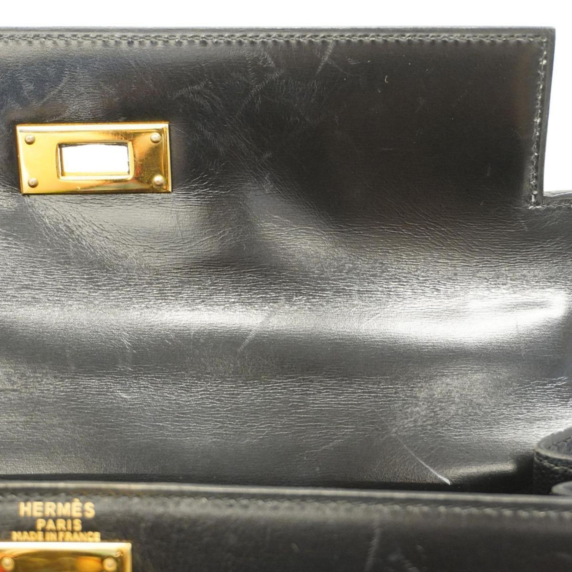 Hermes handbag Kelly 28 〇Q stamp box calf black ladies