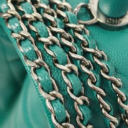 Chanel handbag V-stitch Coco handle chain shoulder caviar skin green ladies