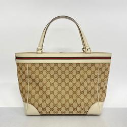 Gucci Tote Bag GG Canvas Sherry Line 257061 Leather Brown White Champagne Women's