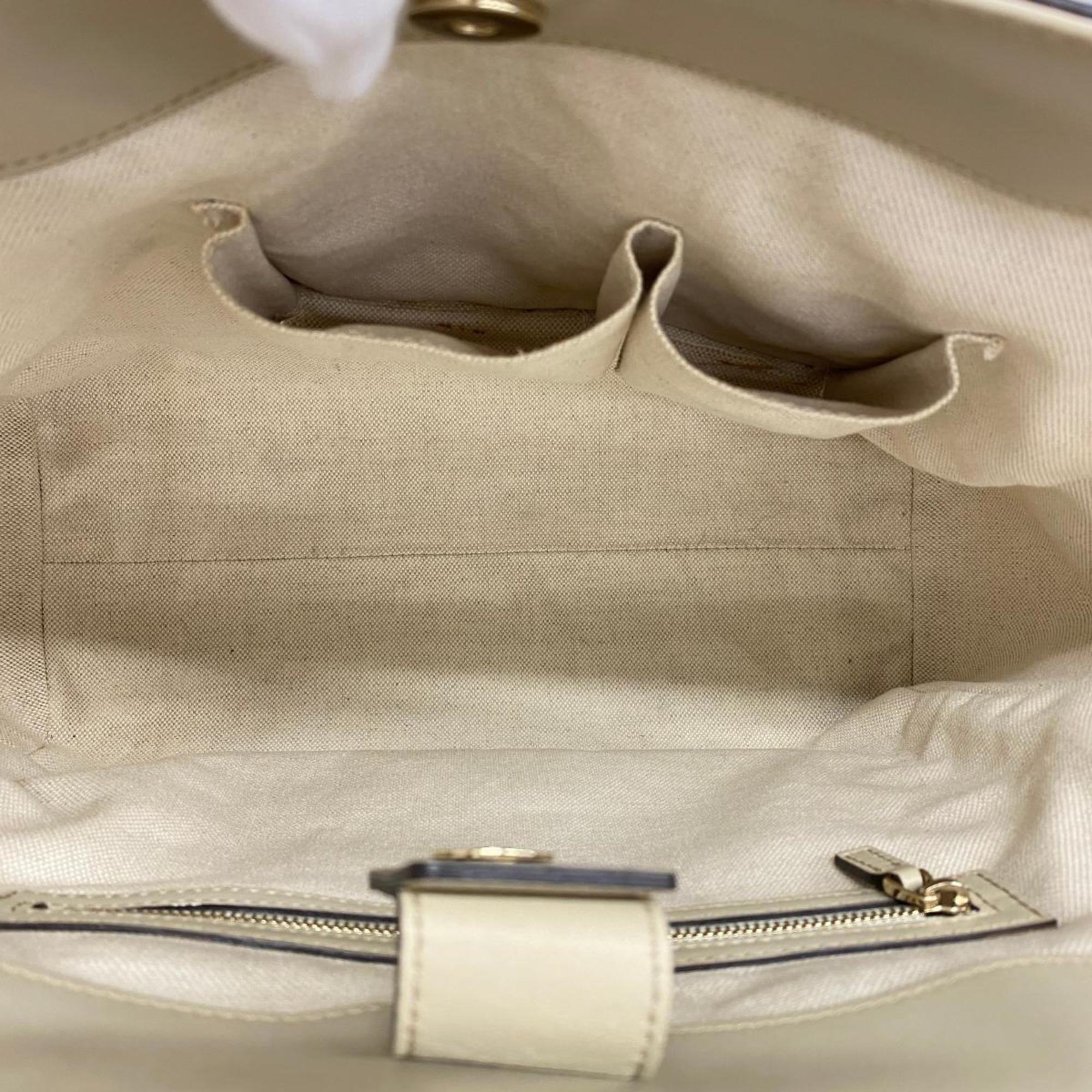 Gucci Tote Bag GG Canvas Sherry Line 257061 Leather Brown White Champagne Women's