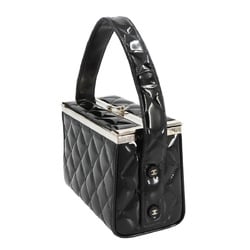 CHANEL Matelasse Vanity Bag Enamel Black Silver Metal Fittings Coco Mark