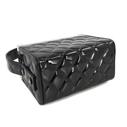 CHANEL Matelasse Vanity Bag Enamel Black Silver Metal Fittings Coco Mark