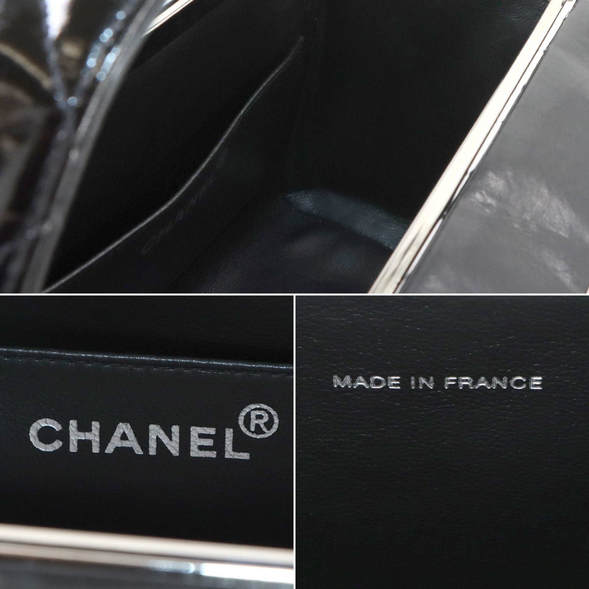 CHANEL Matelasse Vanity Bag Enamel Black Silver Metal Fittings Coco Mark