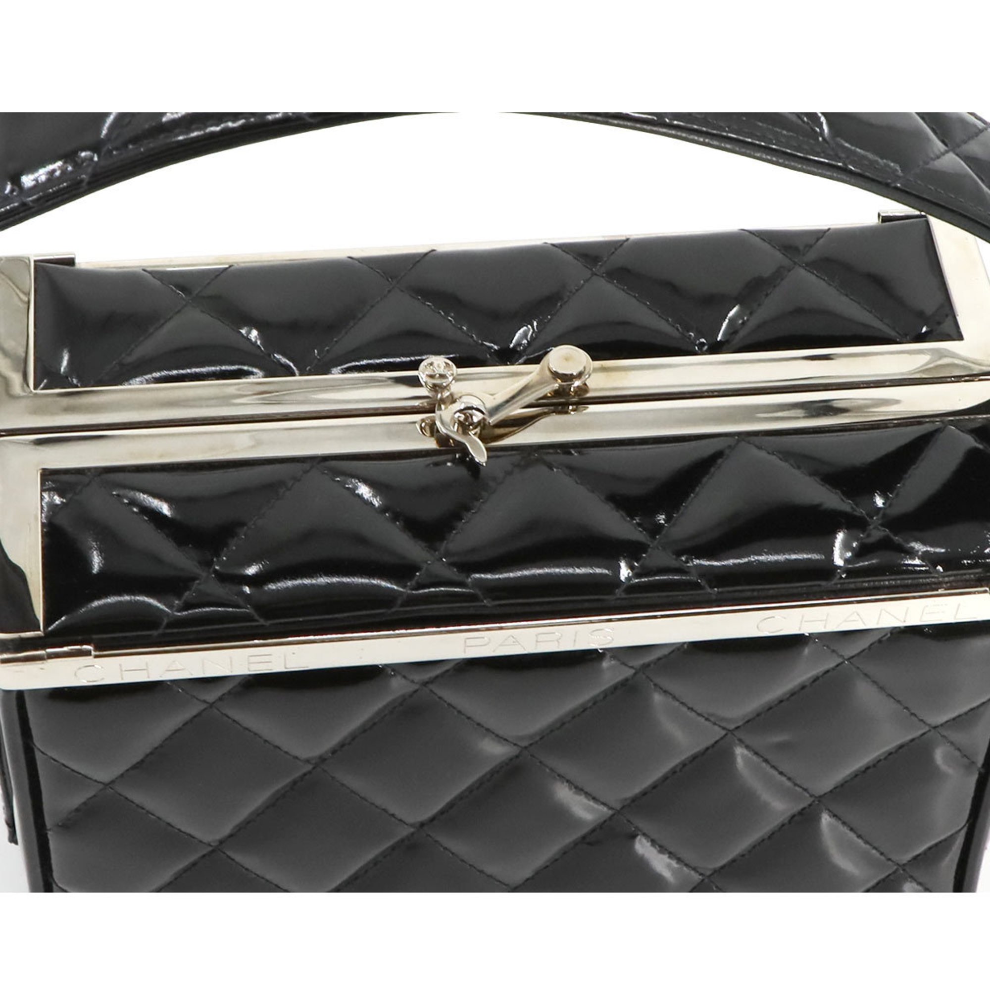 CHANEL Matelasse Vanity Bag Enamel Black Silver Metal Fittings Coco Mark