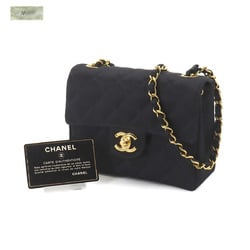 CHANEL Matelasse Chain Shoulder Bag Satin Black A01115 Gold Hardware Mini