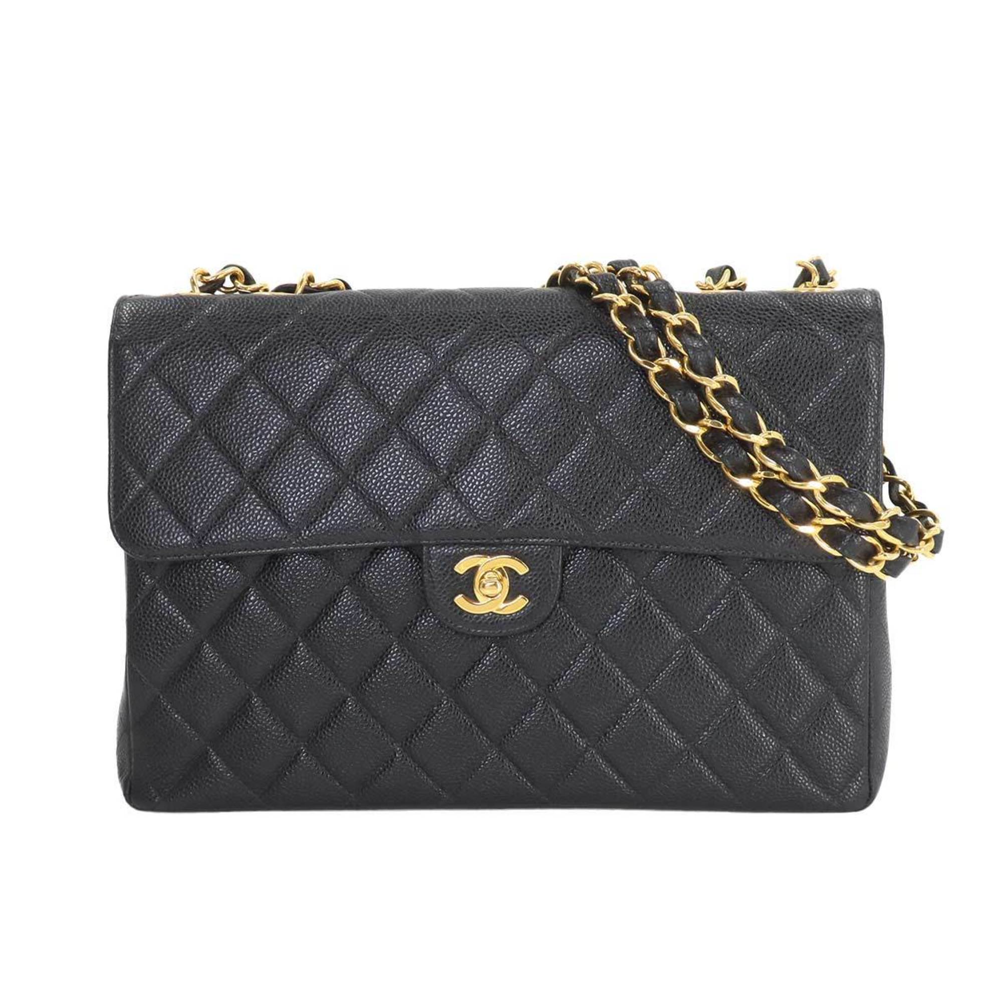 CHANEL Matelasse 30 Chain Shoulder Bag Caviar Skin Black Gold Hardware