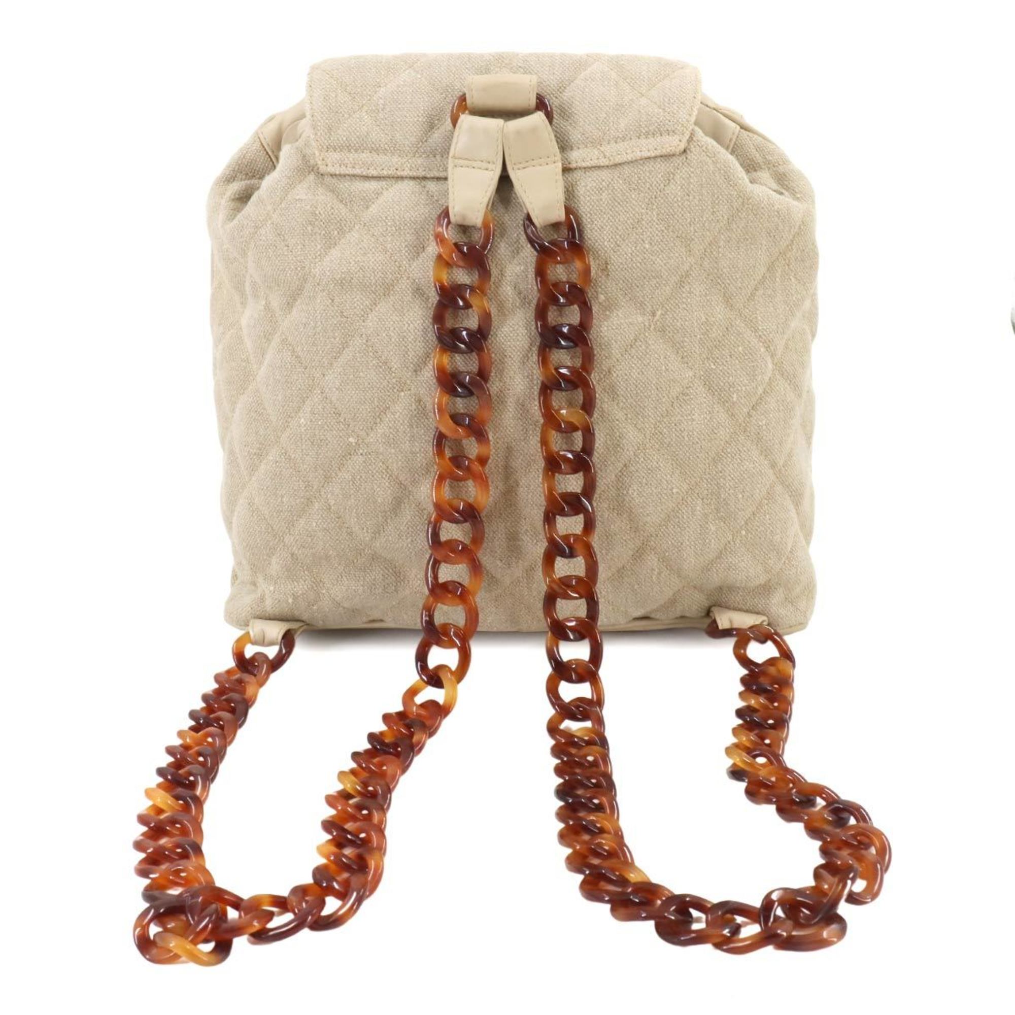 CHANEL Matelasse tortoiseshell pattern plastic chain backpack, canvas, leather, beige, gold hardware, Plastic Chain Backpack