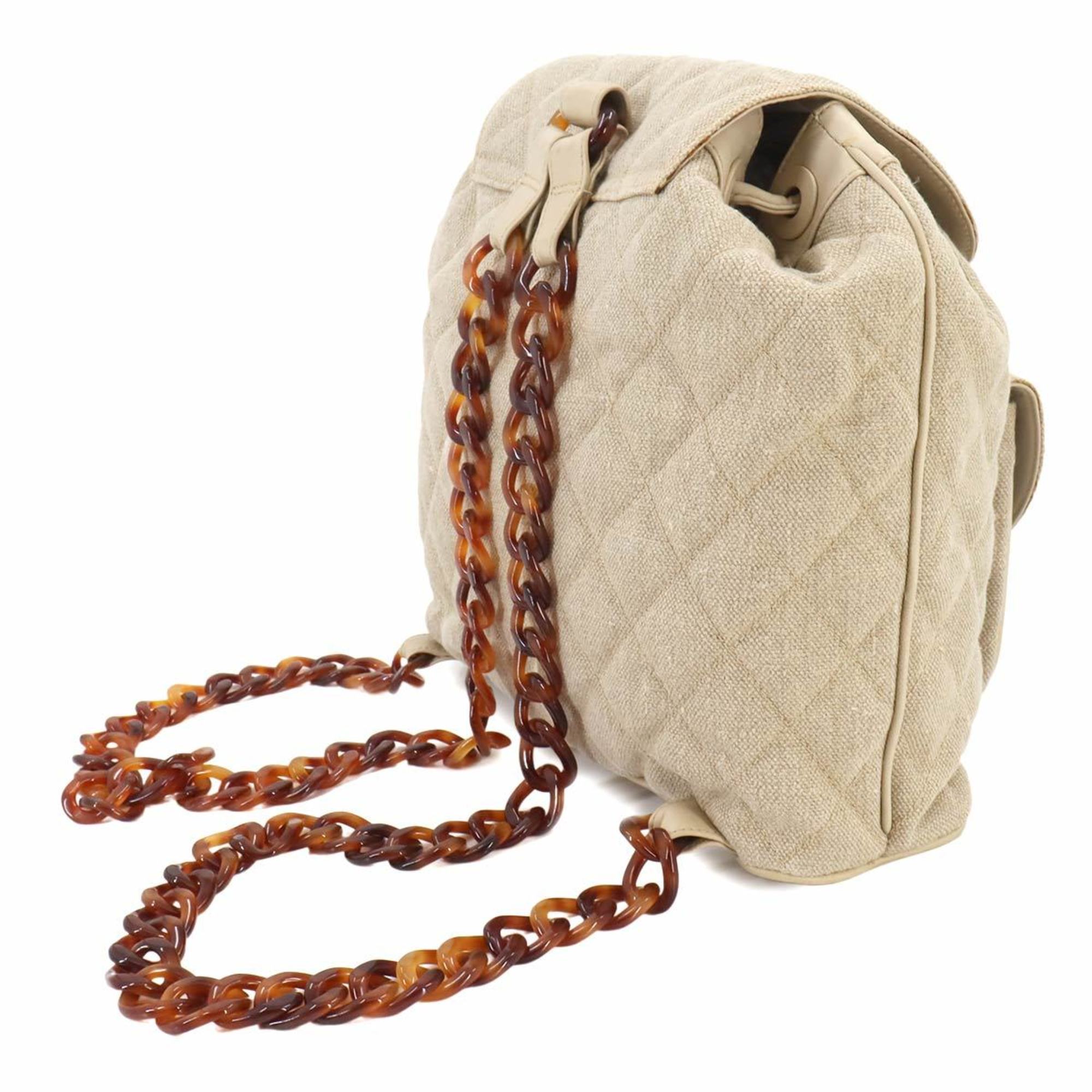 CHANEL Matelasse tortoiseshell pattern plastic chain backpack, canvas, leather, beige, gold hardware, Plastic Chain Backpack