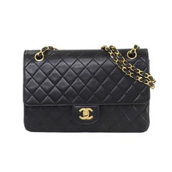 CHANEL Matelasse Chain Shoulder Bag Leather Black Gold Metal Fittings Coco Mark Turn Lock