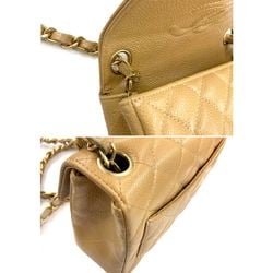 CHANEL Matelasse Chain Shoulder Bag Caviar Skin Beige A01115 Coco Mark Mini