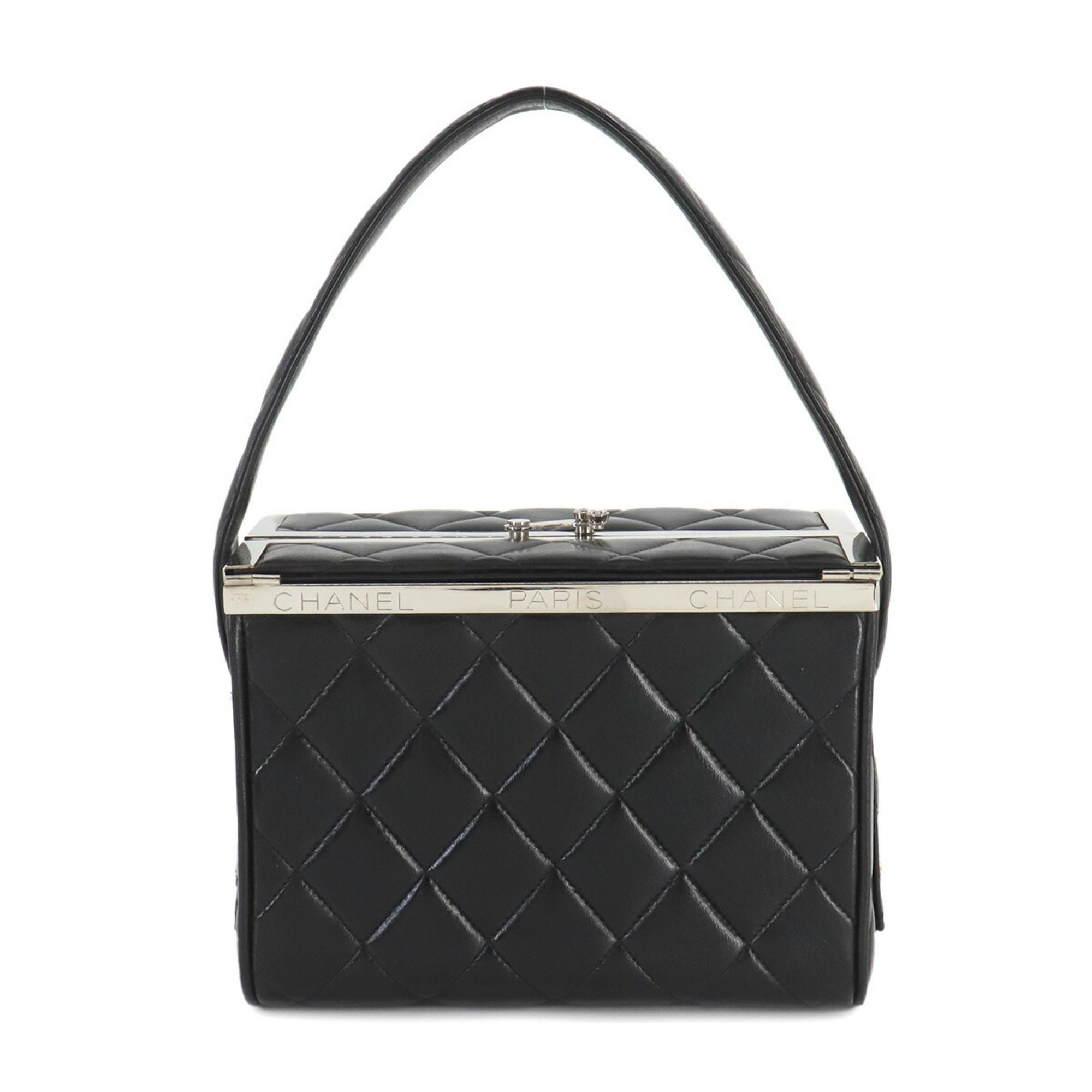 CHANEL Matelasse Vanity Handbag Leather Black Silver Hardware