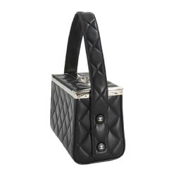 CHANEL Matelasse Vanity Handbag Leather Black Silver Hardware