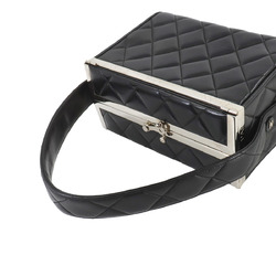 CHANEL Matelasse Vanity Handbag Leather Black Silver Hardware