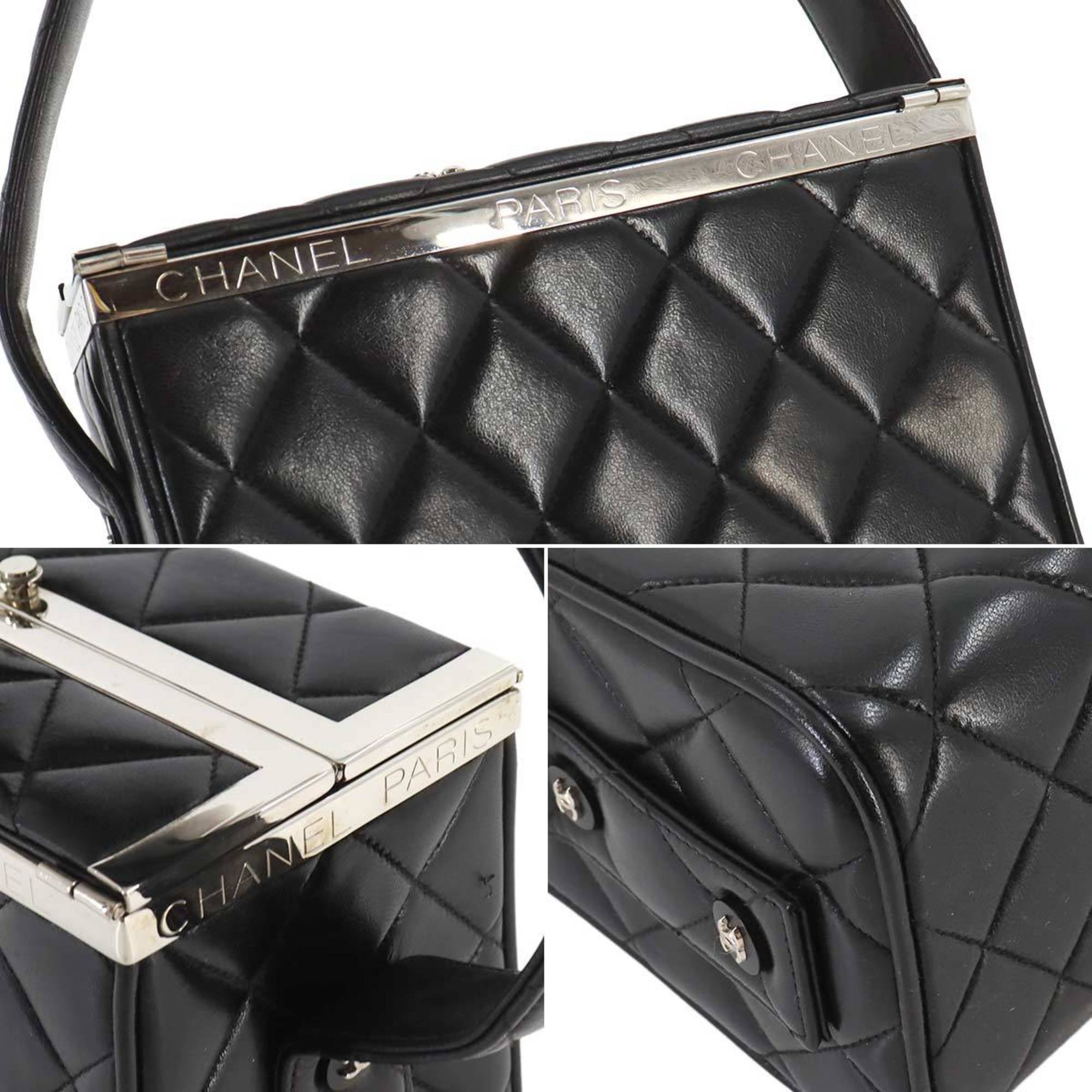 CHANEL Matelasse Vanity Handbag Leather Black Silver Hardware