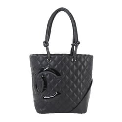 CHANEL Cambon Line Medium Leather Patent Black A25167 Silver Hardware Bag