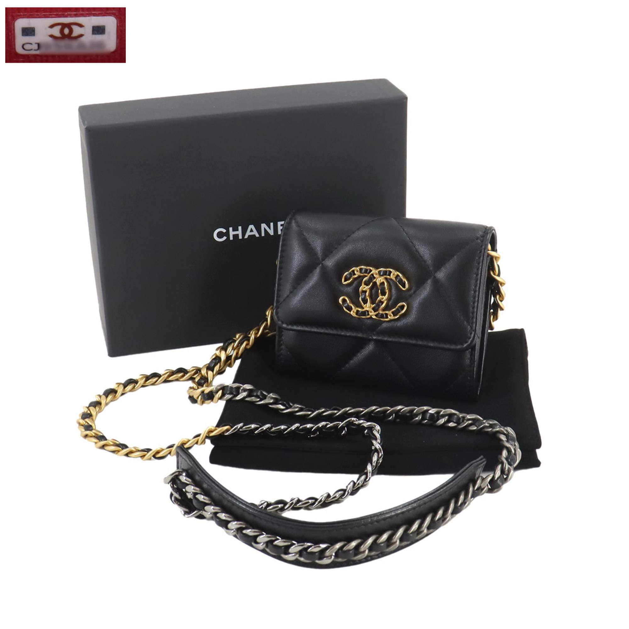 Chanel CHANEL 19 Flap Coin Purse Chain Wallet/Coin Case Leather Black AP1787 case