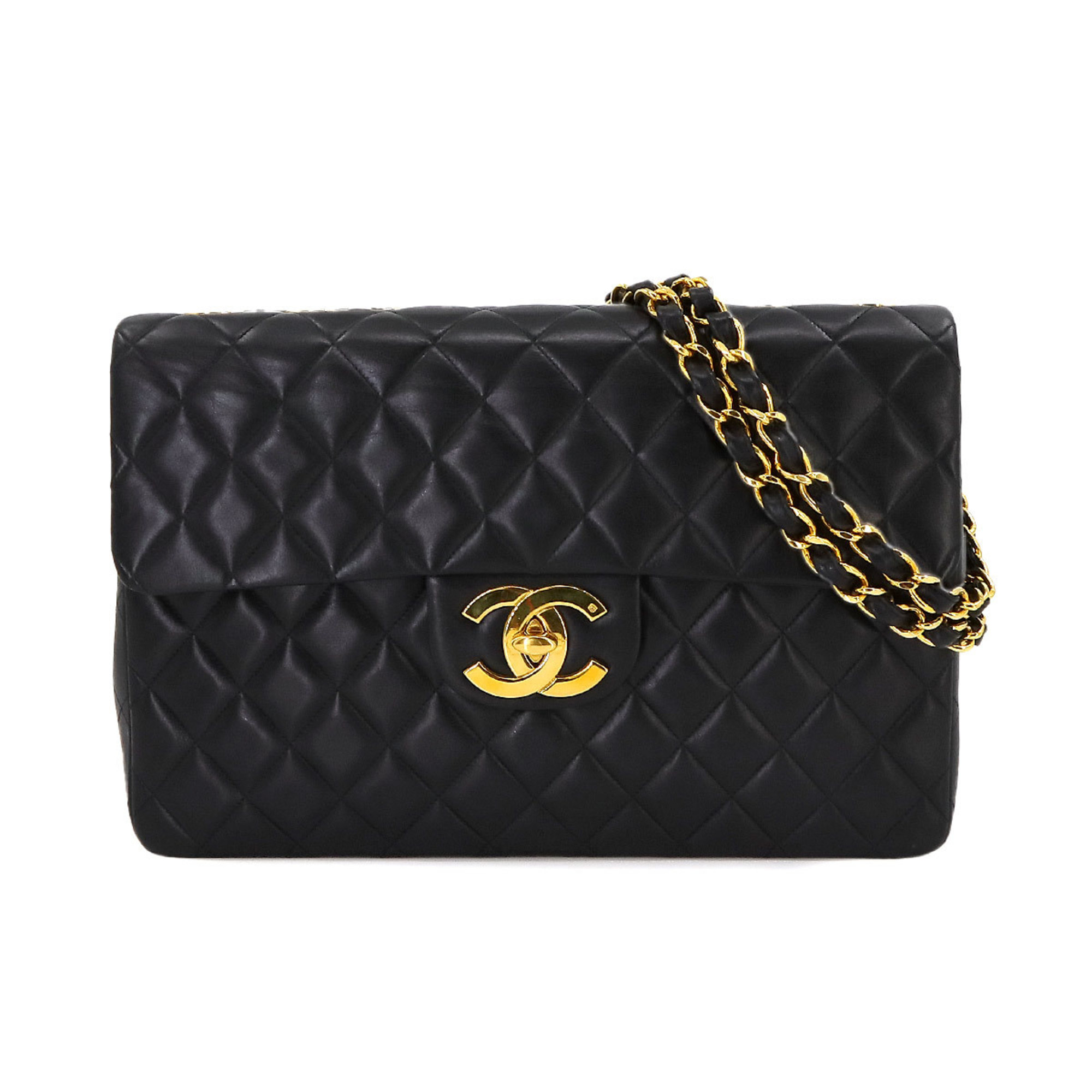 CHANEL Decamato Matelasse 34 Chain Shoulder Bag Leather Black A01094 Gold Hardware