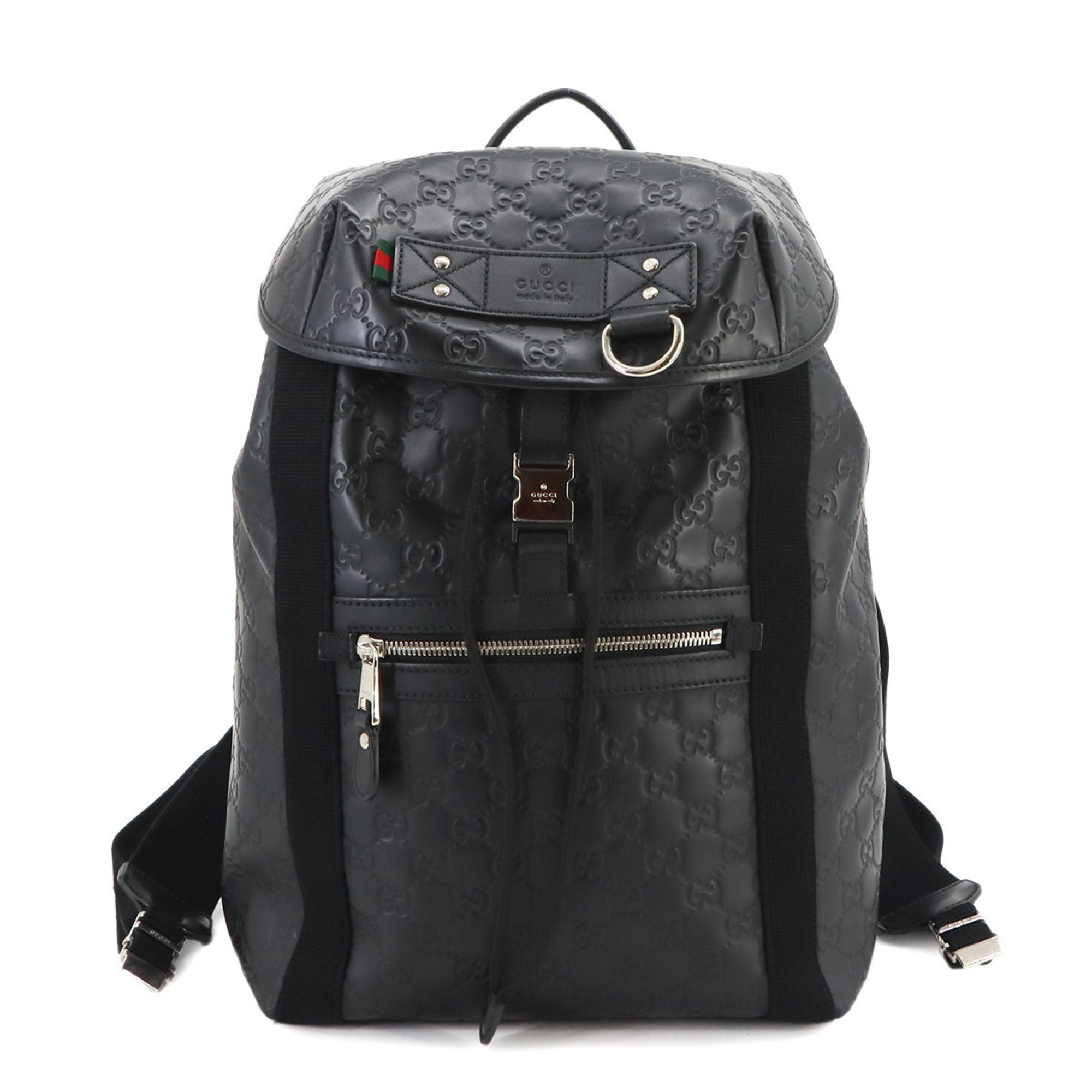 GUCCI Guccissima Backpack Leather Black 368561 Silver Hardware